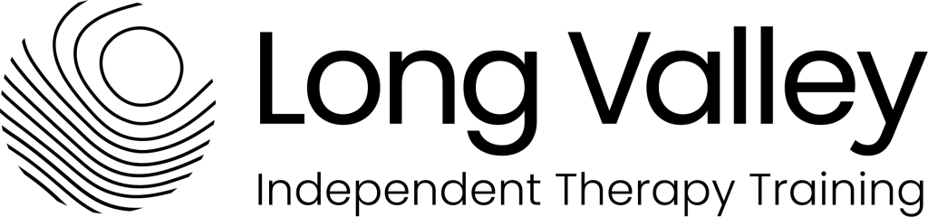 Long Valley Independent Therapy Training logo featuring a circular abstract design with wavy lines in white.